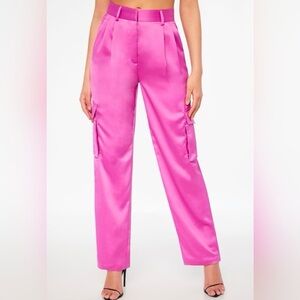 Dynamite Fuchsia Satin Cargo Trousers